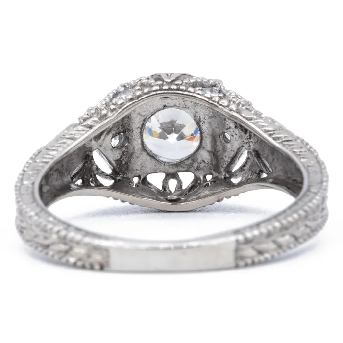 65mm Round Center 14K White Solid Gold Etched Milgrain Antique Design Ring Fire Brilliance Rings