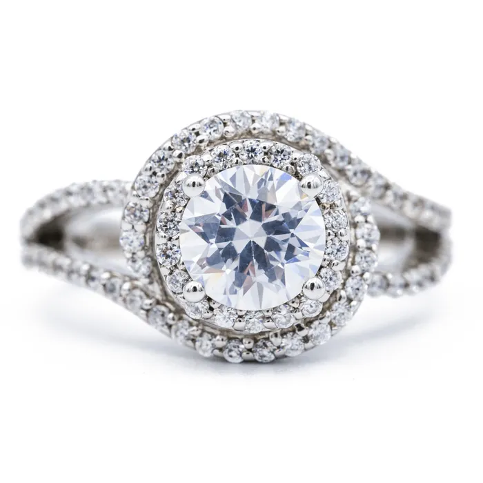 65mm Round Center 14K White Solid Gold Halo Bypass Diamond Shank Design Ring Fire Brilliance Rings 65mm Round Center 14K White Solid Gold Halo Bypass Diamond Shank Design Ring Fire Brilliance Rings