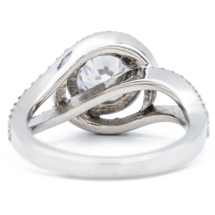65mm Round Center 14K White Solid Gold Halo Bypass Diamond Shank Design Ring Fire Brilliance Rings