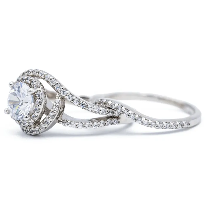 65mm Round Center 14K White Solid Gold Halo Bypass Diamond Shank Design Ring Fire Brilliance Rings
