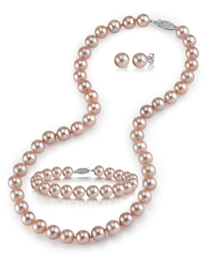 8595mm Pink Freshwater Pearl Necklace Bracelet Earrings spt Bracelets