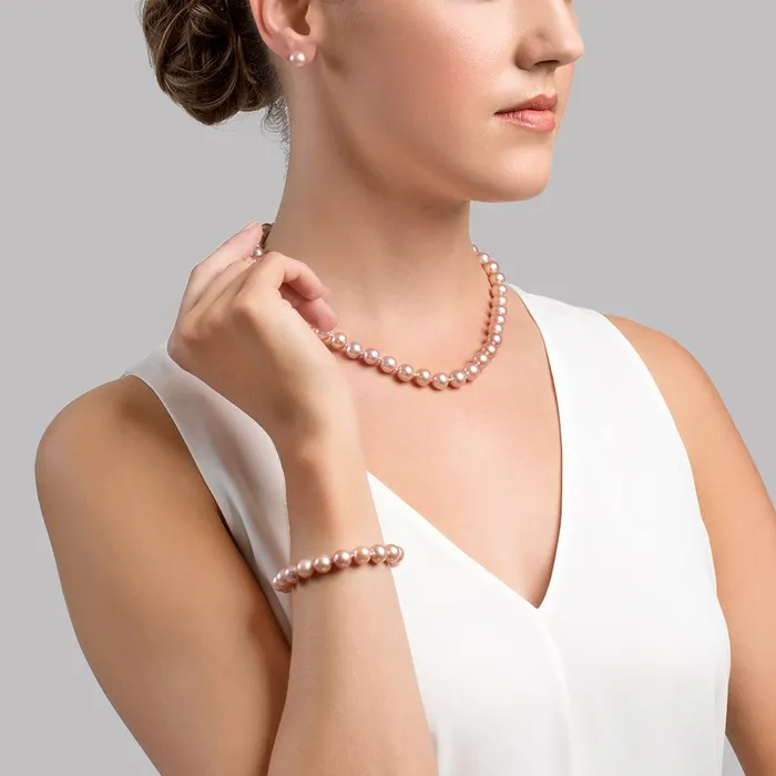 8595mm Pink Freshwater Pearl Necklace Bracelet Earrings spt Bracelets