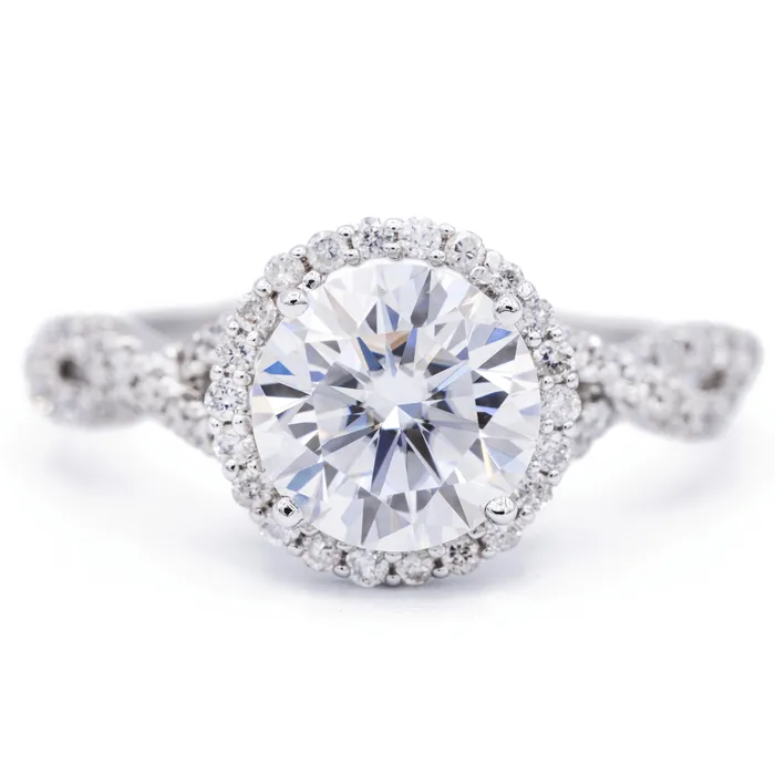 8mm Round Center 14K White Gold Infinity Band Halo MicroPave Diamond Ring Fire Brilliance Rings 8mm Round Center 14K White Gold Infinity Band Halo MicroPave Diamond Ring Fire Brilliance Rings
