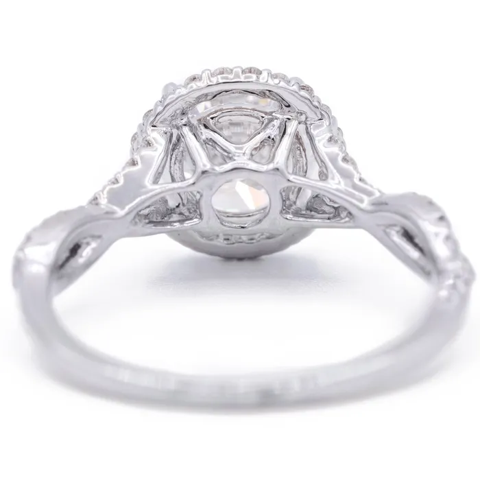 8mm Round Center 14K White Gold Infinity Band Halo MicroPave Diamond Ring Fire Brilliance Rings