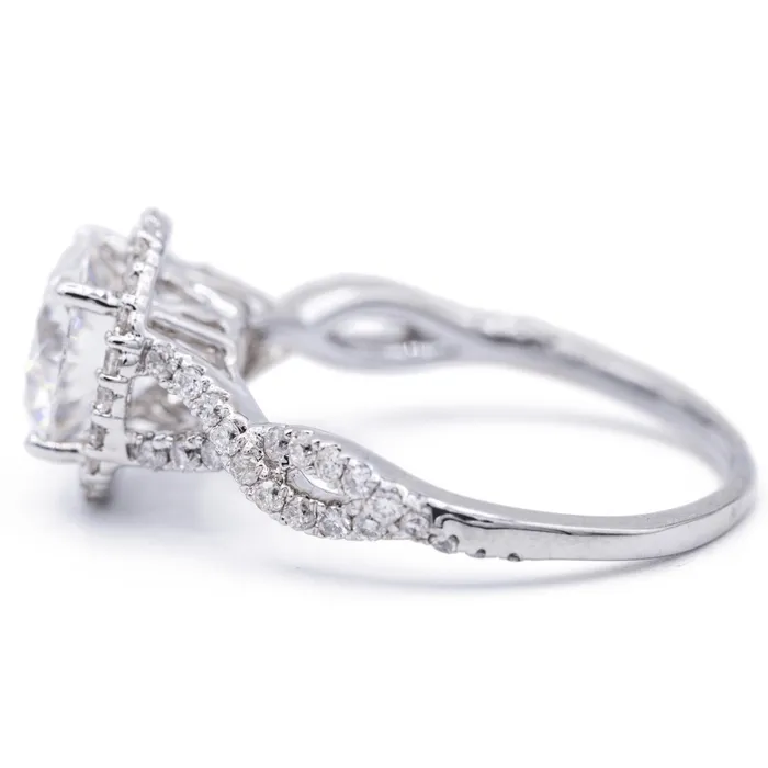 8mm Round Center 14K White Gold Infinity Band Halo MicroPave Diamond Ring Fire Brilliance Rings