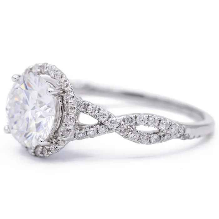 8mm Round Center 14K White Gold Infinity Band Halo MicroPave Diamond Ring Fire Brilliance Rings