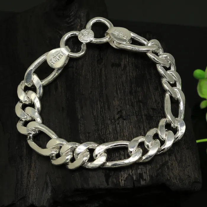 9 inches long Handmade solid silver customized Figaro chain heavy vintage design unisex bracelet personalized gifting bracelet nsbr154 TRIBAL ORNAMENTS Bracelets