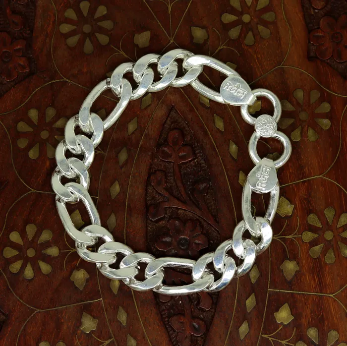 9 inches long Handmade solid silver customized Figaro chain heavy vintage design unisex bracelet personalized gifting bracelet nsbr154 TRIBAL ORNAMENTS Bracelets