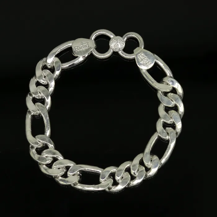 9 inches long Handmade solid silver customized Figaro chain heavy vintage design unisex bracelet personalized gifting bracelet nsbr154 TRIBAL ORNAMENTS Bracelets