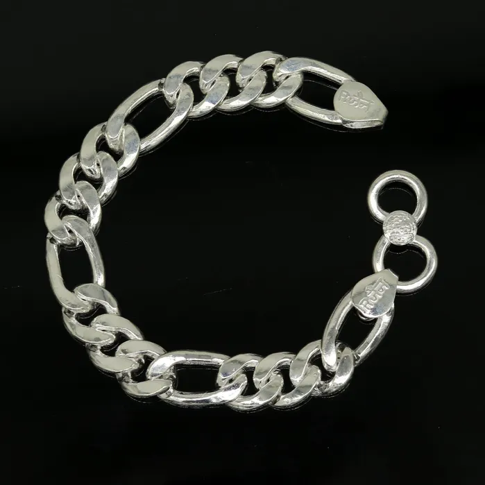 9 inches long Handmade solid silver customized Figaro chain heavy vintage design unisex bracelet personalized gifting bracelet nsbr154 TRIBAL ORNAMENTS Bracelets