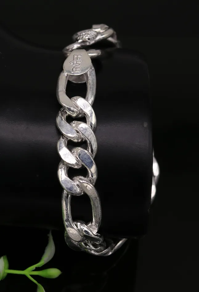 9 inches long Handmade solid silver customized Figaro chain heavy vintage design unisex bracelet personalized gifting bracelet nsbr154 TRIBAL ORNAMENTS Bracelets