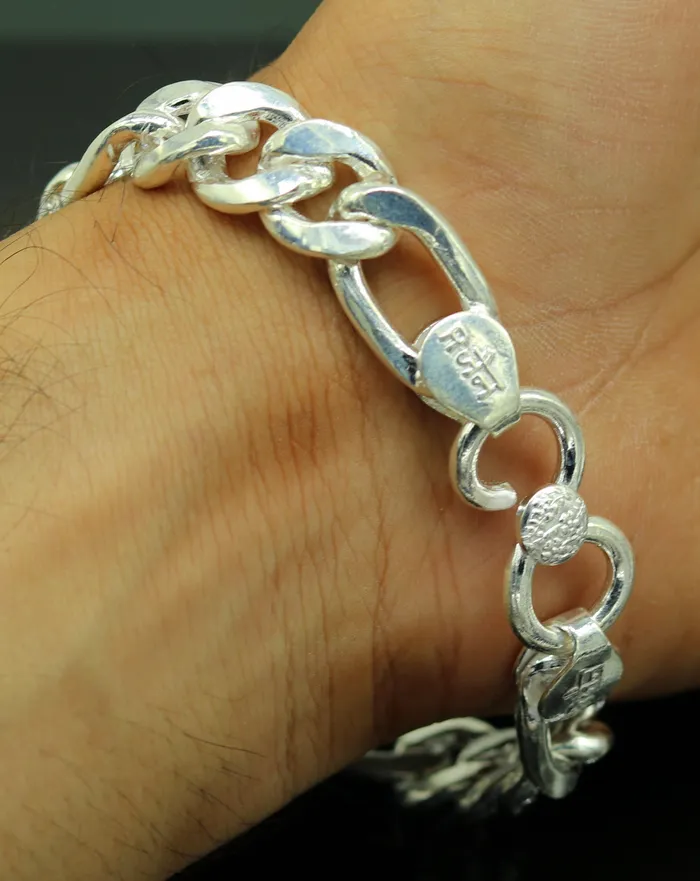 9 inches long Handmade solid silver customized Figaro chain heavy vintage design unisex bracelet personalized gifting bracelet nsbr154 TRIBAL ORNAMENTS Bracelets