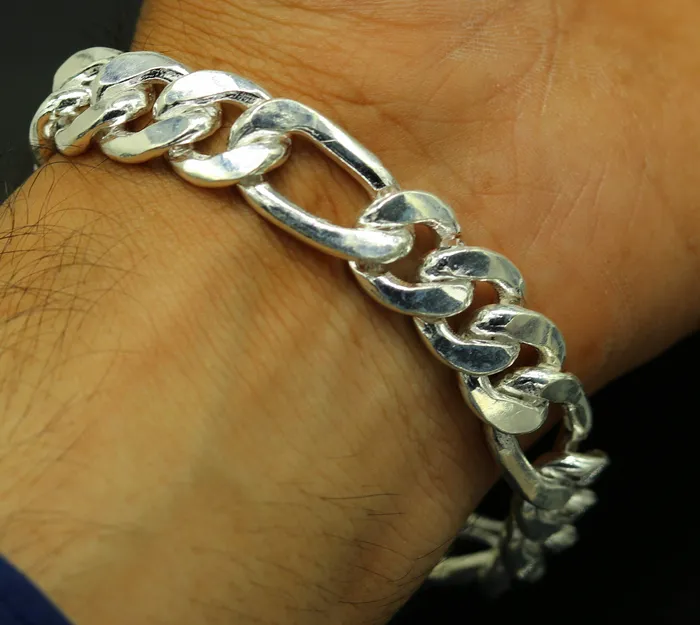 9 inches long Handmade solid silver customized Figaro chain heavy vintage design unisex bracelet personalized gifting bracelet nsbr154 TRIBAL ORNAMENTS Bracelets