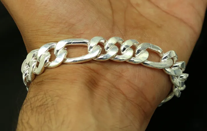 9 inches long Handmade solid silver customized Figaro chain heavy vintage design unisex bracelet personalized gifting bracelet nsbr154 TRIBAL ORNAMENTS Bracelets