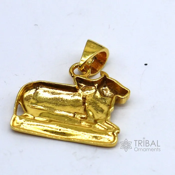 925 sterling silver amazing designer Hindu idol Lord Shiva Nandi Maharaj pendant excellent gold polished unisex locket pendant nsp612 TRIBAL ORNAMENTS Necklaces