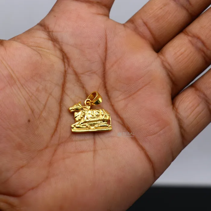 925 sterling silver amazing designer Hindu idol Lord Shiva Nandi Maharaj pendant excellent gold polished unisex locket pendant nsp612 TRIBAL ORNAMENTS Necklaces