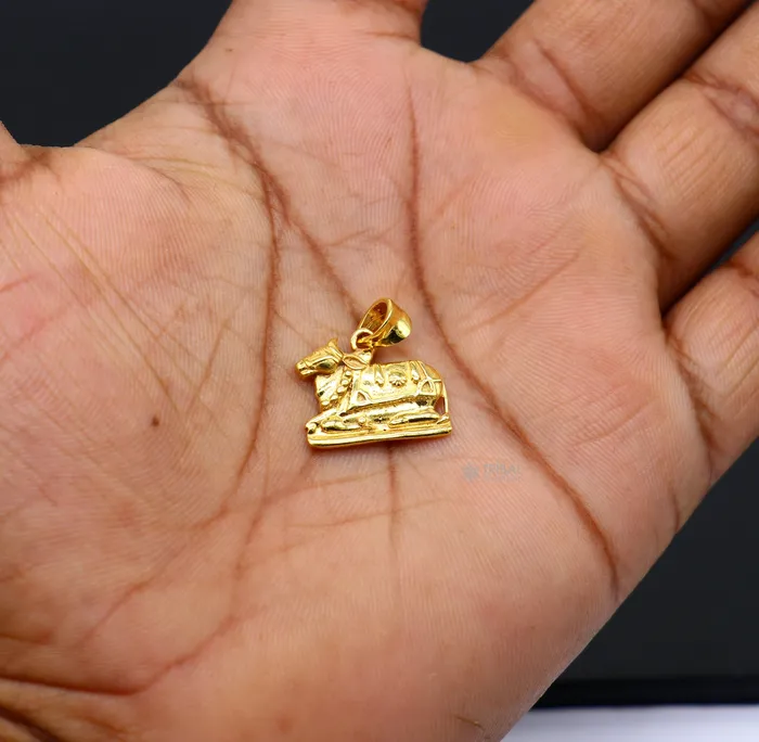 925 sterling silver amazing designer Hindu idol Lord Shiva Nandi Maharaj pendant excellent gold polished unisex locket pendant nsp612 TRIBAL ORNAMENTS Necklaces