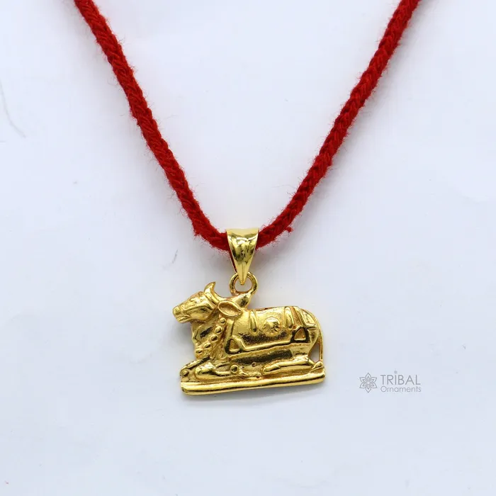 925 sterling silver amazing designer Hindu idol Lord Shiva Nandi Maharaj pendant excellent gold polished unisex locket pendant nsp612 TRIBAL ORNAMENTS Necklaces