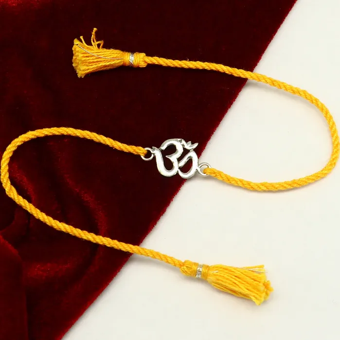 925 sterling silver custom design OM AUM design Rakhi bracelet with stunning yellow thread Best sibling rakhi for Festival Rakshabandhan rk160 TRIBAL ORNAMENTS Bracelets 925 sterling silver custom design OM AUM design Rakhi bracelet with stunning yellow thread Best sibling rakhi for Festival Rakshabandhan rk160 TRIBAL ORNAMENTS Bracelets