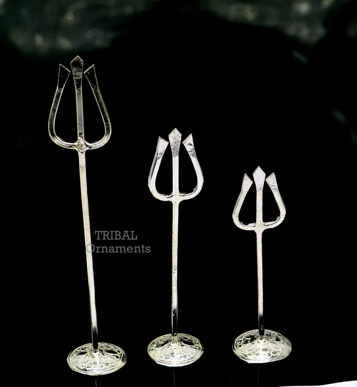 925 sterling silver customized lord Shiva trident with damaru silver article silver temple accessories from India shiva trishul su763 TRIBAL ORNAMENTS Rings