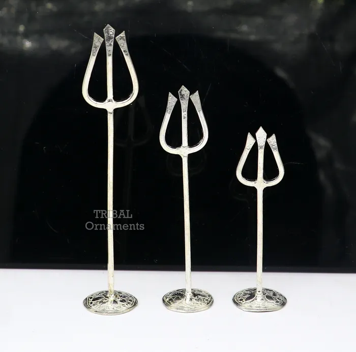 925 sterling silver customized lord Shiva trident with damaru silver article silver temple accessories from India shiva trishul su763 TRIBAL ORNAMENTS Rings