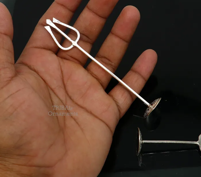 925 sterling silver customized lord Shiva trident with damaru silver article silver temple accessories from India shiva trishul su763 TRIBAL ORNAMENTS Rings