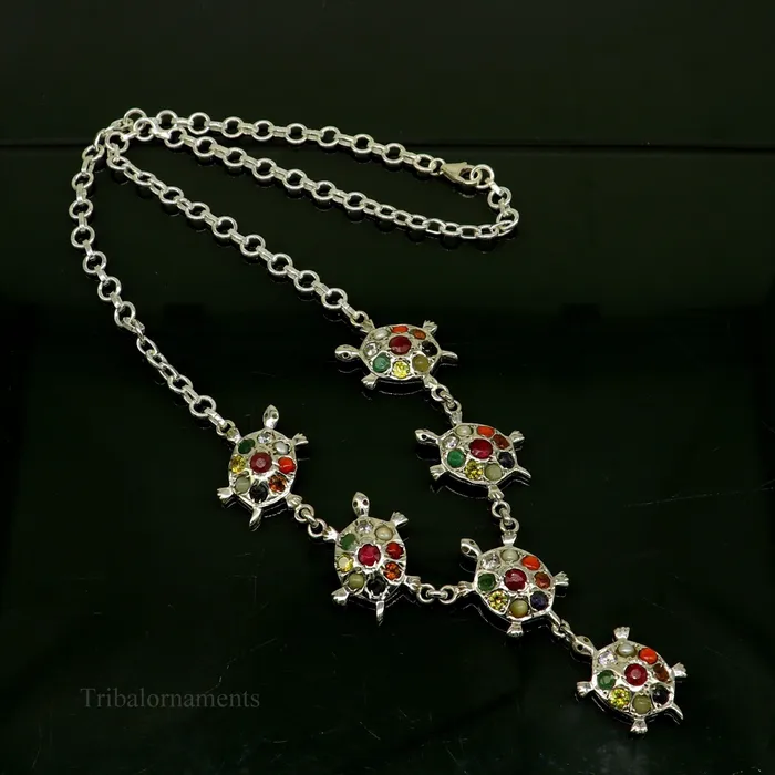 925 sterling silver customized Navratan stone tortoise design necklace best designer stylish tribal ethnic jewelry belly dance nec265 TRIBAL ORNAMENTS Necklaces 925 sterling silver customized Navratan stone tortoise design necklace best designer stylish tribal ethnic jewelry belly dance nec265 TRIBAL ORNAMENTS Necklaces