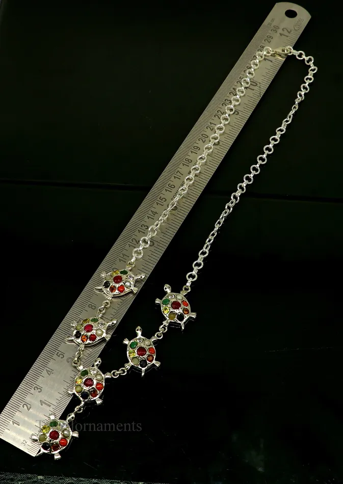 925 sterling silver customized Navratan stone tortoise design necklace best designer stylish tribal ethnic jewelry belly dance nec265 TRIBAL ORNAMENTS Necklaces