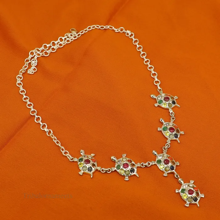 925 sterling silver customized Navratan stone tortoise design necklace best designer stylish tribal ethnic jewelry belly dance nec265 TRIBAL ORNAMENTS Necklaces