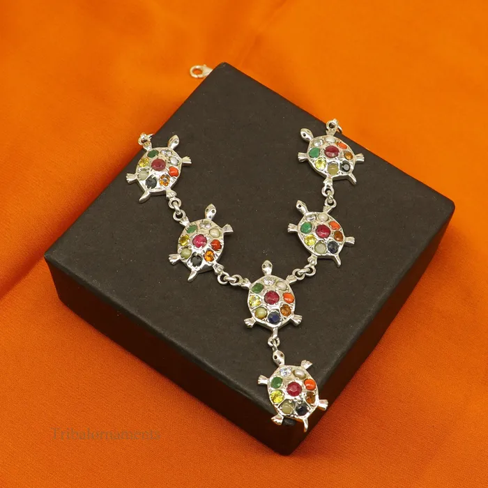 925 sterling silver customized Navratan stone tortoise design necklace best designer stylish tribal ethnic jewelry belly dance nec265 TRIBAL ORNAMENTS Necklaces