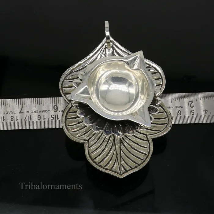 925 sterling silver Divine oil lamp stunning tree leaf vintage design 3 joth lamp best gifting puja utensils or article from India su479 TRIBAL ORNAMENTS Necklaces
