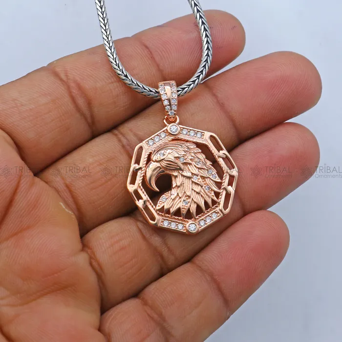 925 Sterling silver Garuda Eagle design rose gold polished pendant nsp951 TRIBAL ORNAMENTS Necklaces