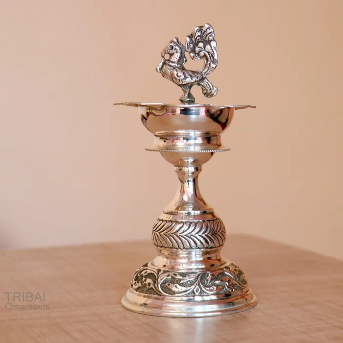 925 sterling silver handcrafted vintage work oil lamp or candle stand silver Deepak silver article puja utensils silver figurine su587 TRIBAL ORNAMENTS Rings