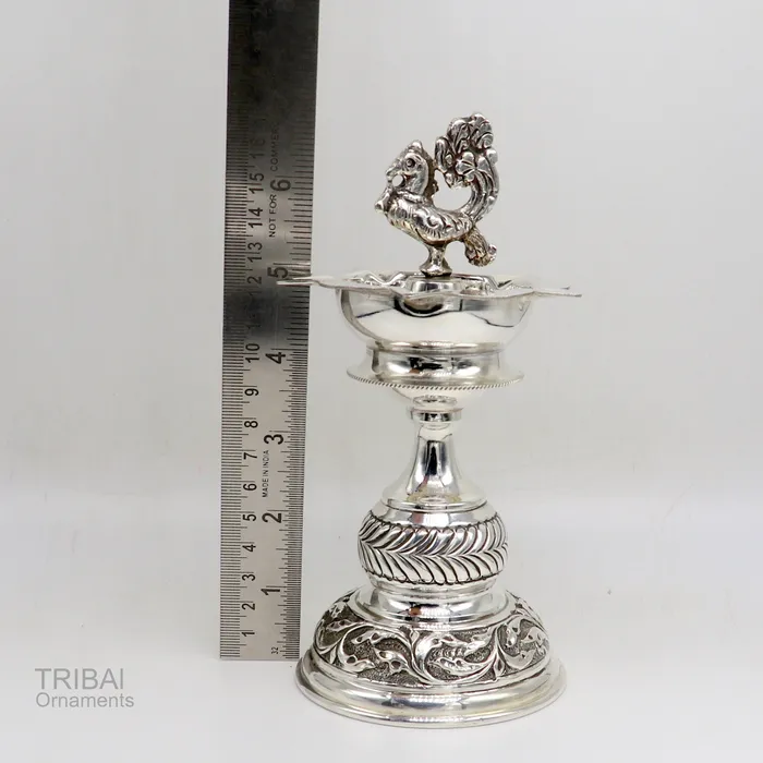 925 sterling silver handcrafted vintage work oil lamp or candle stand silver Deepak silver article puja utensils silver figurine su587 TRIBAL ORNAMENTS Rings