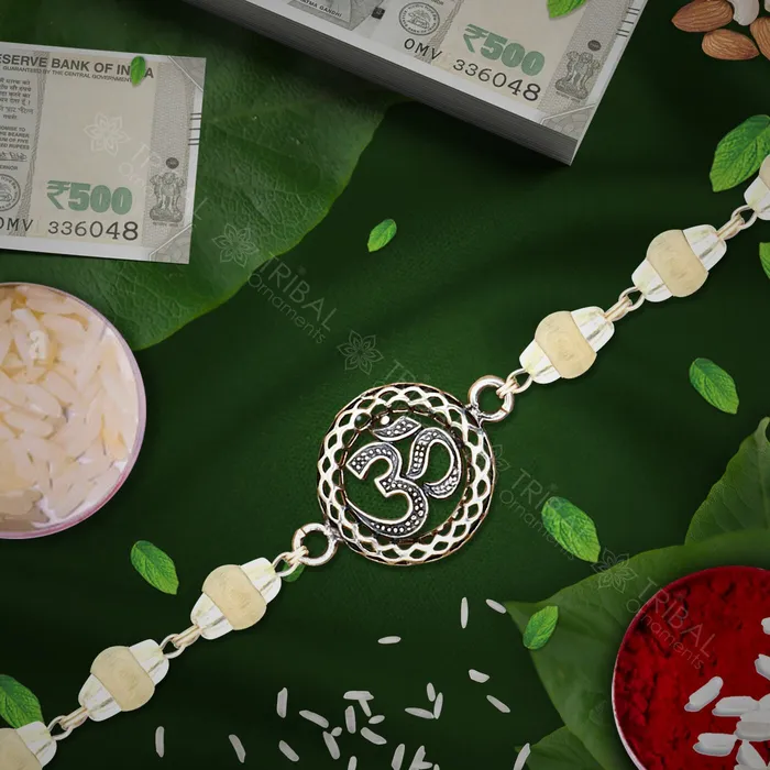925 sterling silver handmade Aum ot OM design Rakhi bracelet amazing Rudrakshablack and wihte Tulsi beaded bracelet delicate jewelry rk252 TRIBAL ORNAMENTS Bracelets 925 sterling silver handmade Aum ot OM design Rakhi bracelet amazing Rudrakshablack and wihte Tulsi beaded bracelet delicate jewelry rk252 TRIBAL ORNAMENTS Bracelets