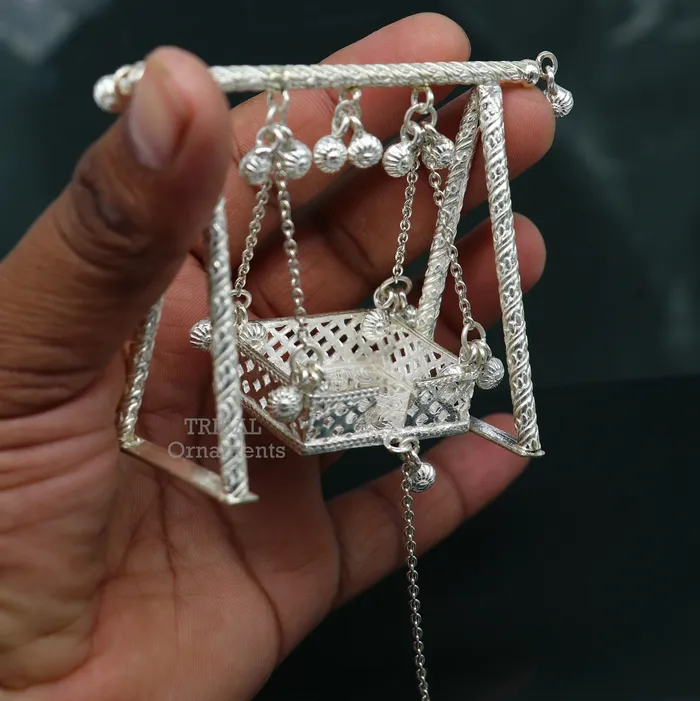 925 Sterling silver handmade Bal Gopala jhula little Krishna swing child Krishna palana silver jhula laddu gopal jhula silver art su764 TRIBAL ORNAMENTS Rings