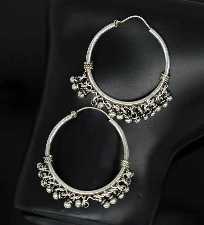 925 sterling silver handmade fabulous hoops earring with gorgeous hanging drops customized large earring personalized gift s869 TRIBAL ORNAMENTS Earrings