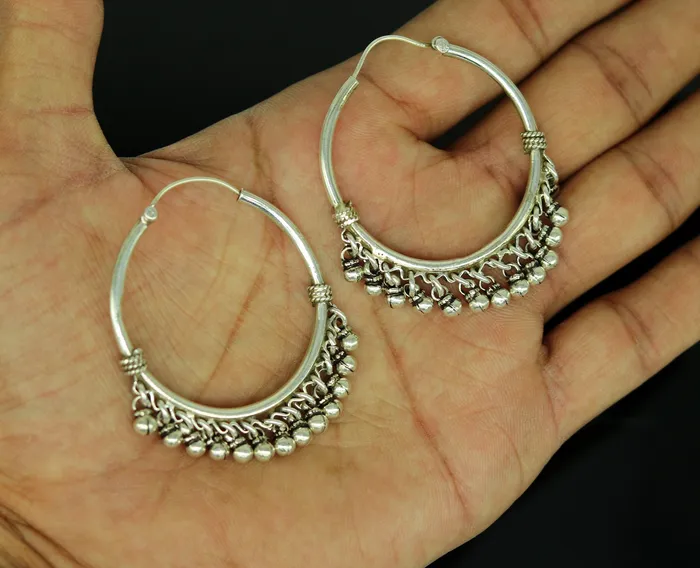 925 sterling silver handmade fabulous hoops earring with gorgeous hanging drops customized large earring personalized gift s869 TRIBAL ORNAMENTS Earrings