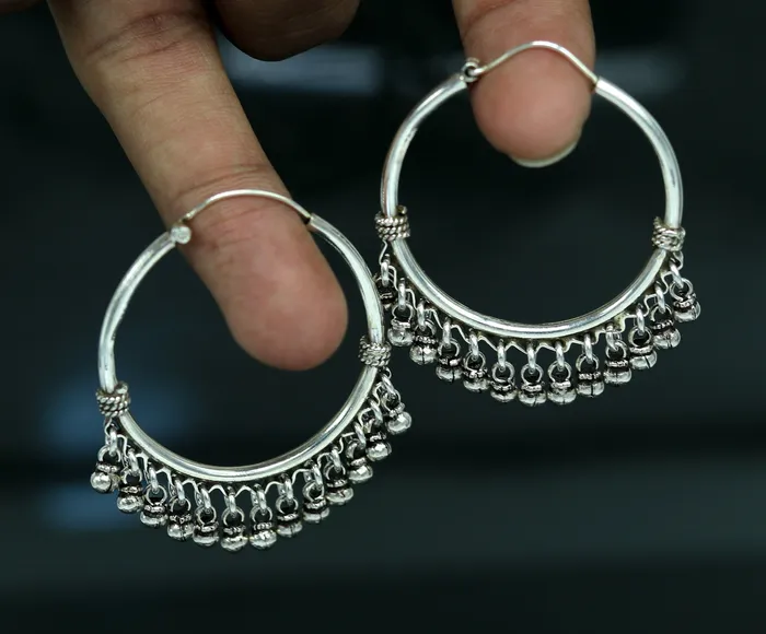 925 sterling silver handmade fabulous hoops earring with gorgeous hanging drops customized large earring personalized gift s869 TRIBAL ORNAMENTS Earrings