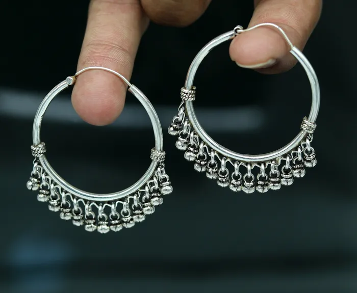 925 sterling silver handmade fabulous hoops earring with gorgeous hanging drops customized large earring personalized gift s869 TRIBAL ORNAMENTS Earrings