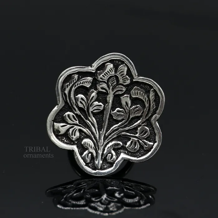925 Sterling silver handmade gorgeous flower design chitai work adjustable rings band fabulous tribal temple ring band charm ring ring492 TRIBAL ORNAMENTS Rings