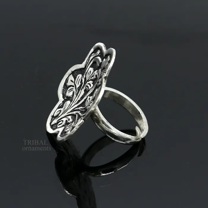 925 Sterling silver handmade gorgeous flower design chitai work adjustable rings band fabulous tribal temple ring band charm ring ring492 TRIBAL ORNAMENTS Rings