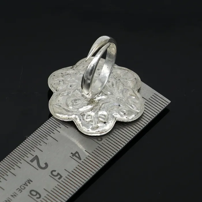 925 Sterling silver handmade gorgeous flower design chitai work adjustable rings band fabulous tribal temple ring band charm ring ring492 TRIBAL ORNAMENTS Rings