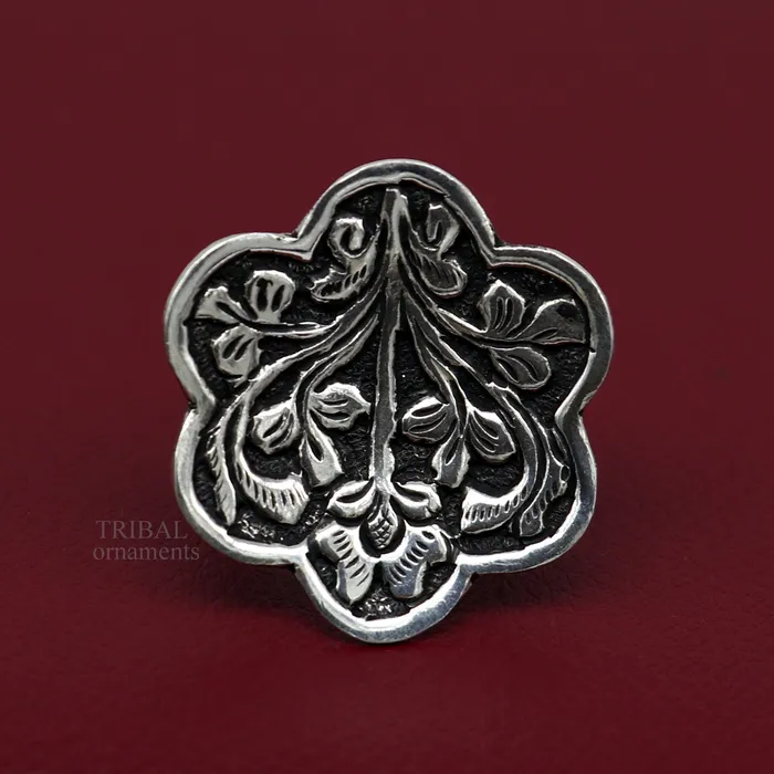 925 Sterling silver handmade gorgeous flower design chitai work adjustable rings band fabulous tribal temple ring band charm ring ring492 TRIBAL ORNAMENTS Rings