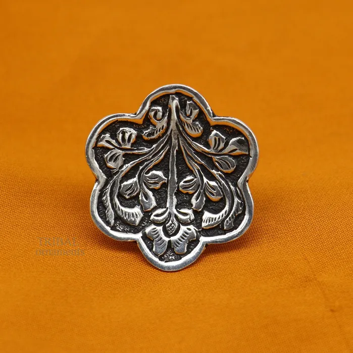 925 Sterling silver handmade gorgeous flower design chitai work adjustable rings band fabulous tribal temple ring band charm ring ring492 TRIBAL ORNAMENTS Rings