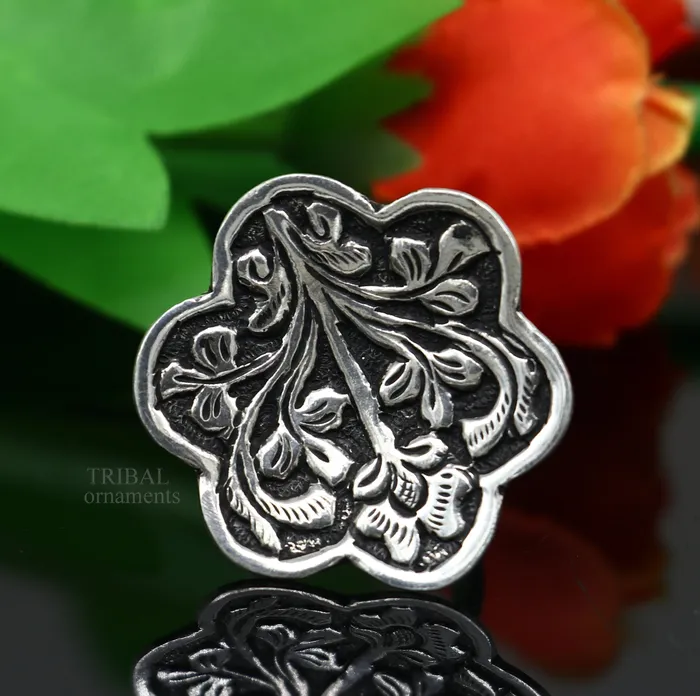 925 Sterling silver handmade gorgeous flower design chitai work adjustable rings band fabulous tribal temple ring band charm ring ring492 TRIBAL ORNAMENTS Rings