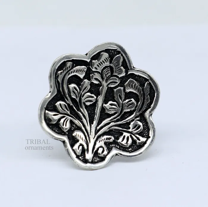 925 Sterling silver handmade gorgeous flower design chitai work adjustable rings band fabulous tribal temple ring band charm ring ring492 TRIBAL ORNAMENTS Rings