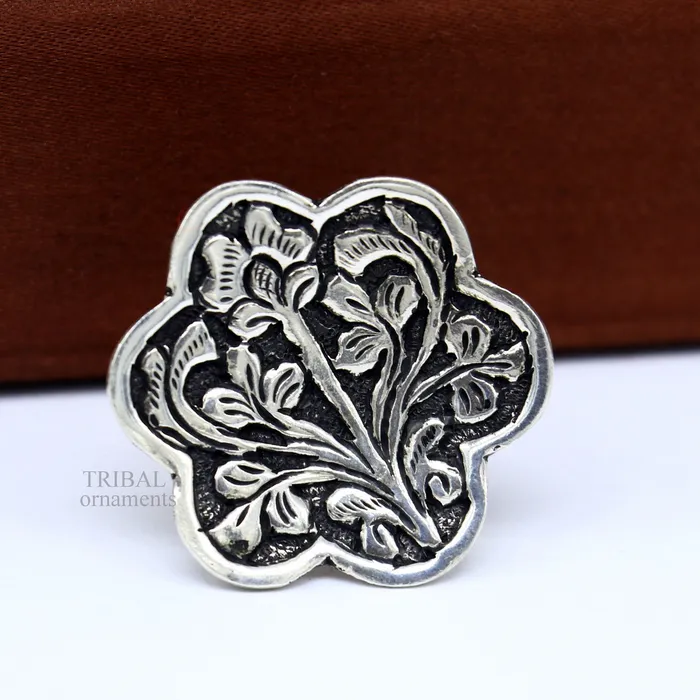 925 Sterling silver handmade gorgeous flower design chitai work adjustable rings band fabulous tribal temple ring band charm ring ring492 TRIBAL ORNAMENTS Rings