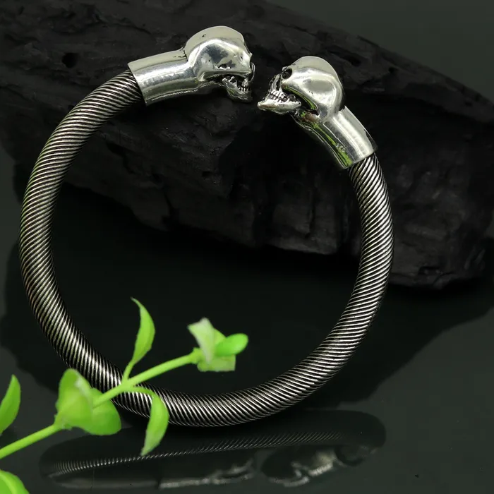 925 sterling silver handmade gorgeous hiphop skull design bangle bracelet kada fabulous unisex gifting personalized jewelry nssk33 TRIBAL ORNAMENTS Bracelets