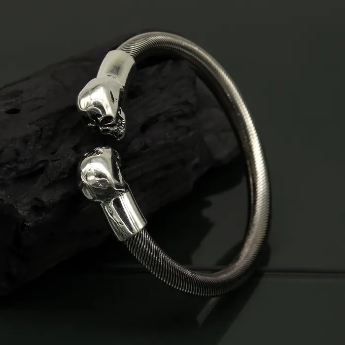925 sterling silver handmade gorgeous hiphop skull design bangle bracelet kada fabulous unisex gifting personalized jewelry nssk33 TRIBAL ORNAMENTS Bracelets